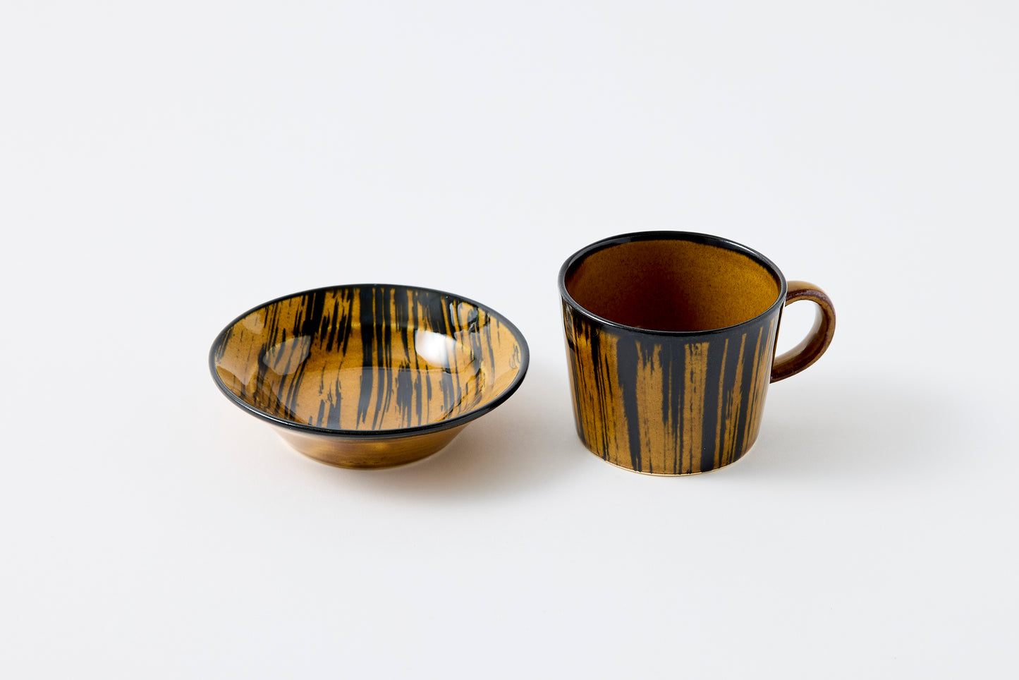 Striped Amber Glaze Cup & Saucer Hasami Porcelain