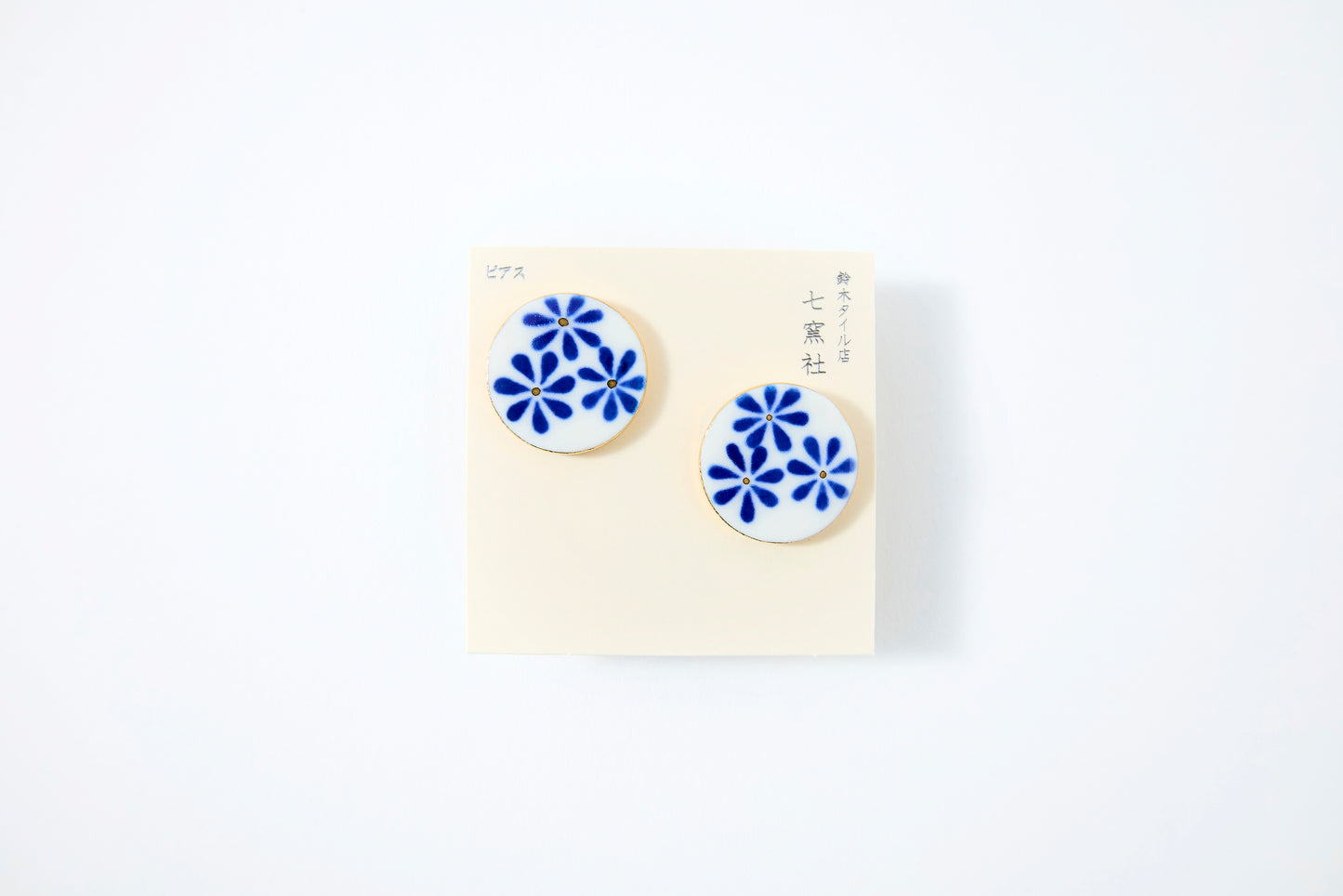 Hand-Painted Round Tile Indigo Flower Earrings