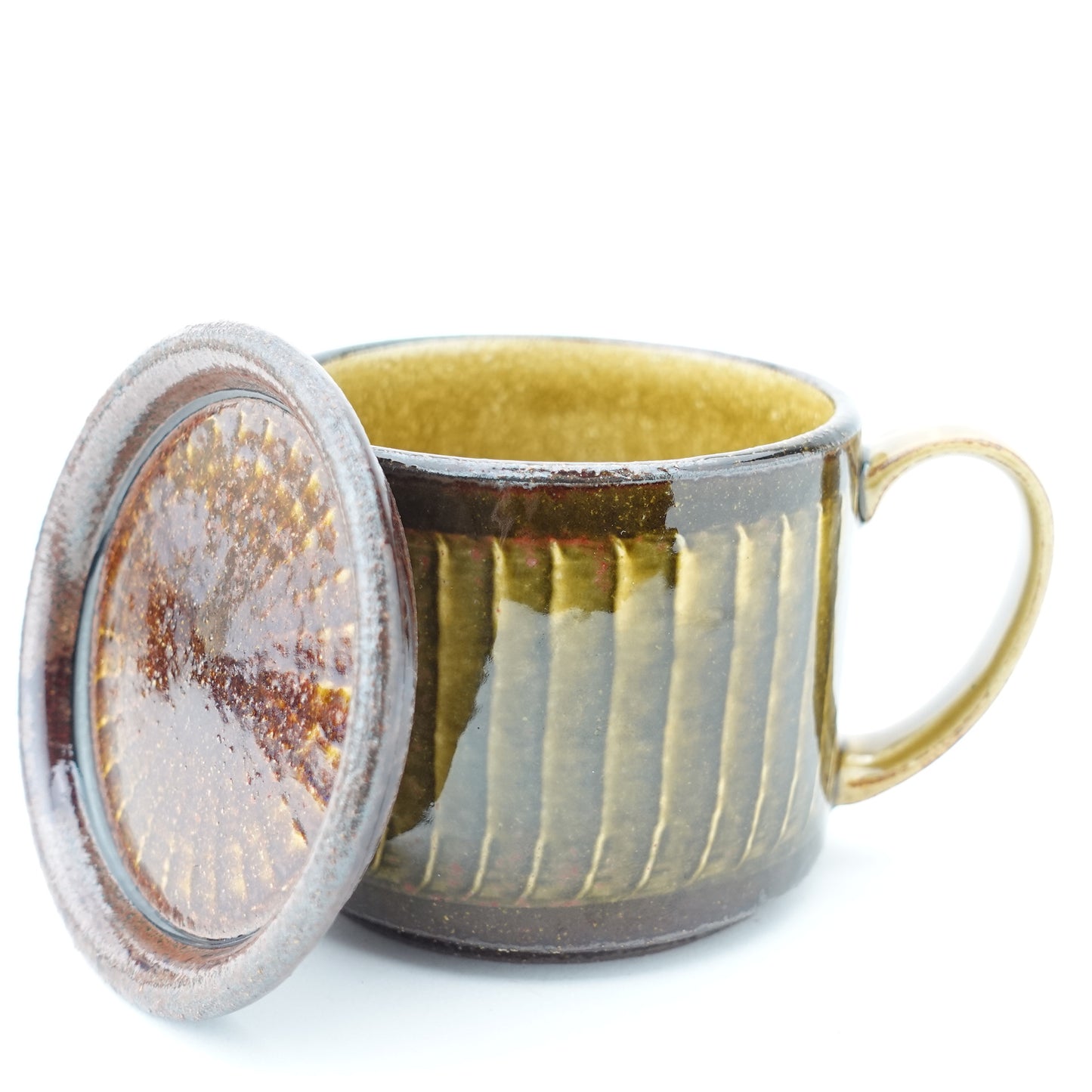 FD Amber Glaze Brush Stroke Lidded Mug Hasami Porcelain