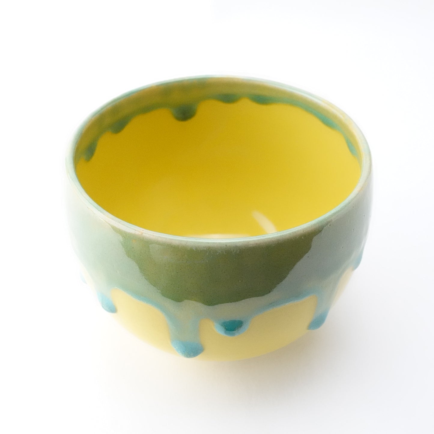 Green Rim Drip on Yellow Round Bowl Matcha Bowl Hasami Porcelain