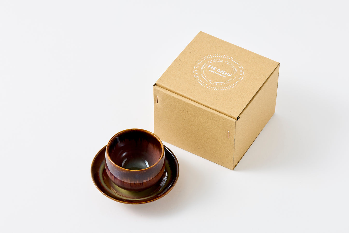 FD Rust Rim and Amber Glaze Sencha Teacup & Saucer Hasami Porcelain