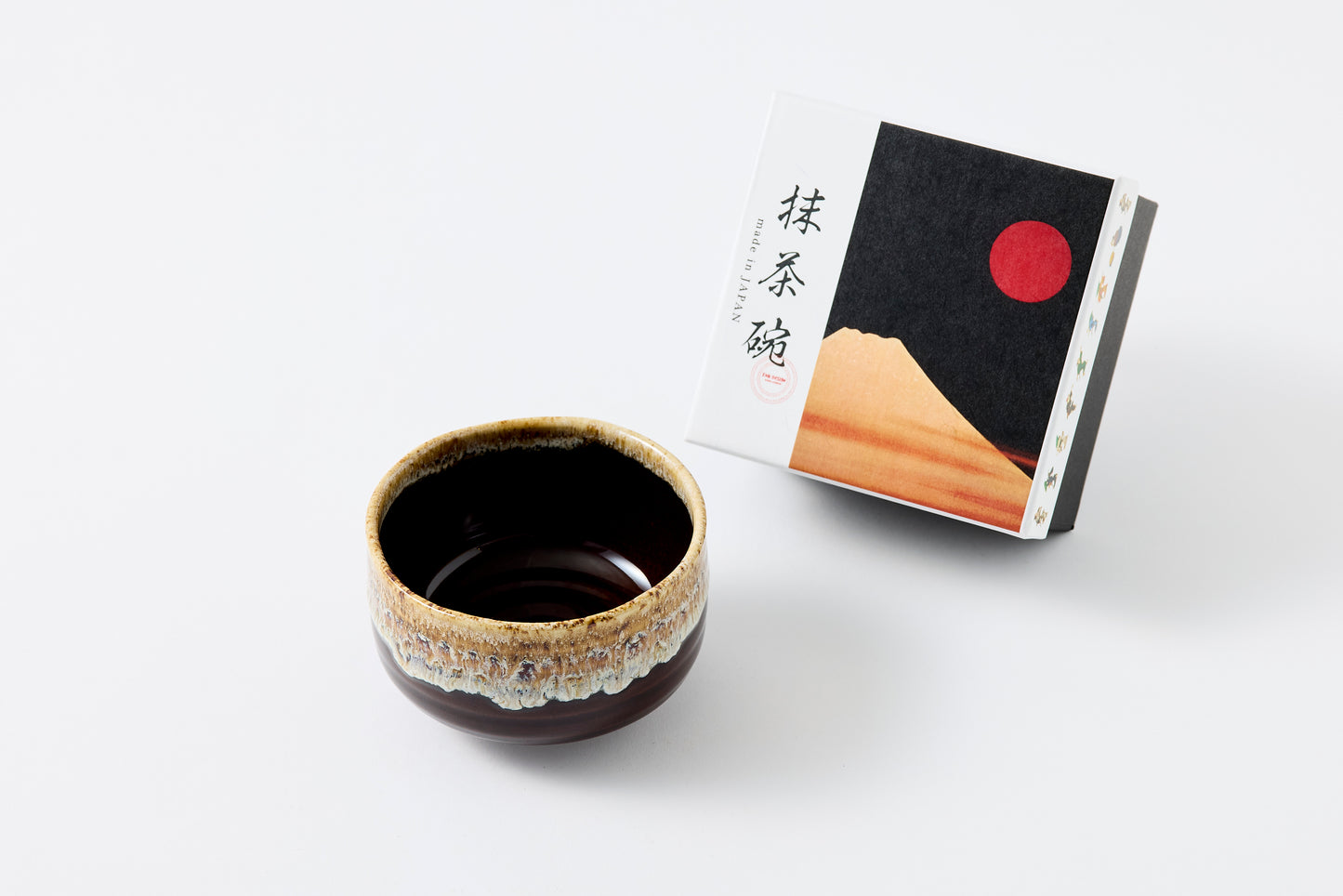 FD Amber Brown & White Karatsu Drip Nodate Matcha Bowl Hasami Porcelain