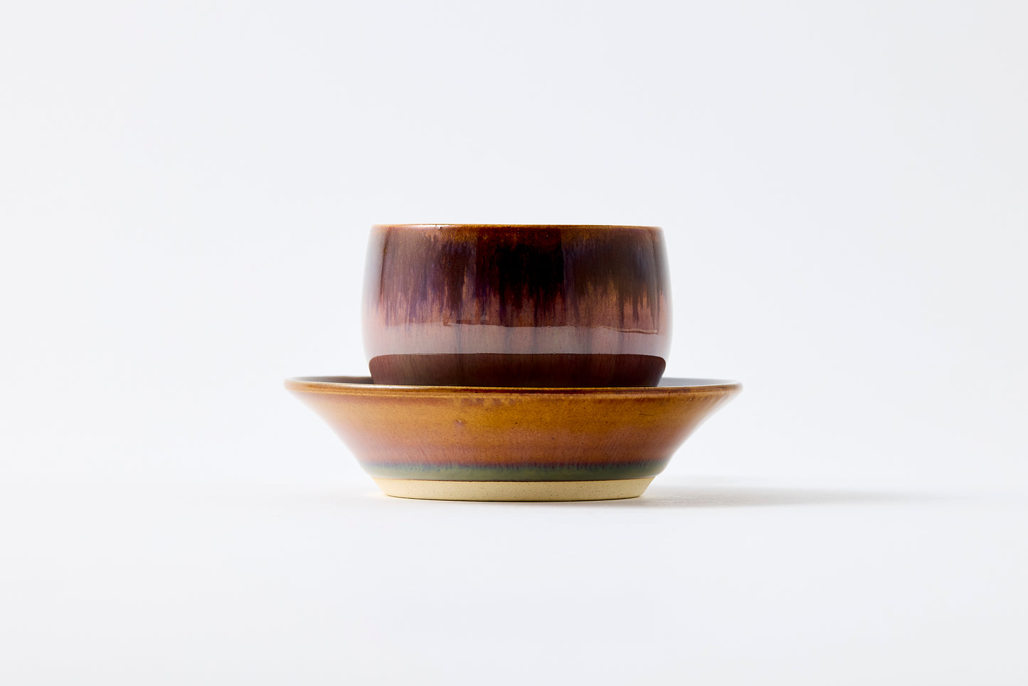 FD Rust Rim and Amber Glaze Sencha Teacup & Saucer Hasami Porcelain
