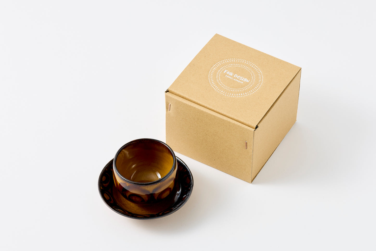 FD Circle Motif Amber Glaze Sencha Teacup & Saucer Hasami Porcelain