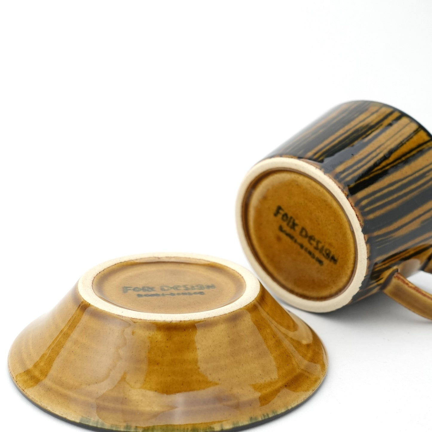 Striped Amber Glaze Cup & Saucer Hasami Porcelain