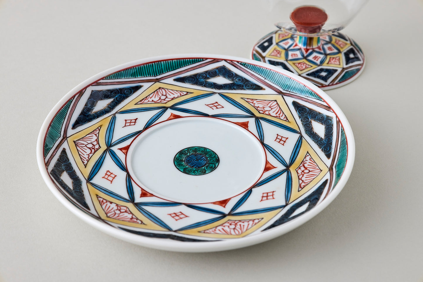 Coffee Cup & Saucer - Ko-Kutani Diamond Motif