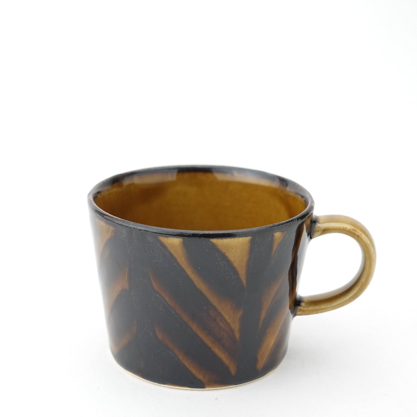 Arrow Feather Motif Amber Glaze Cup & Saucer Hasami Porcelain