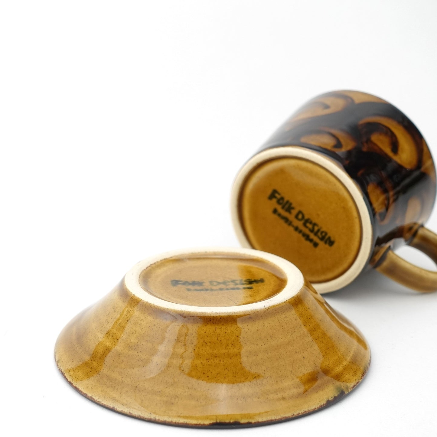 Circular Motif Amber Glaze Cup & Saucer Hasami Porcelain