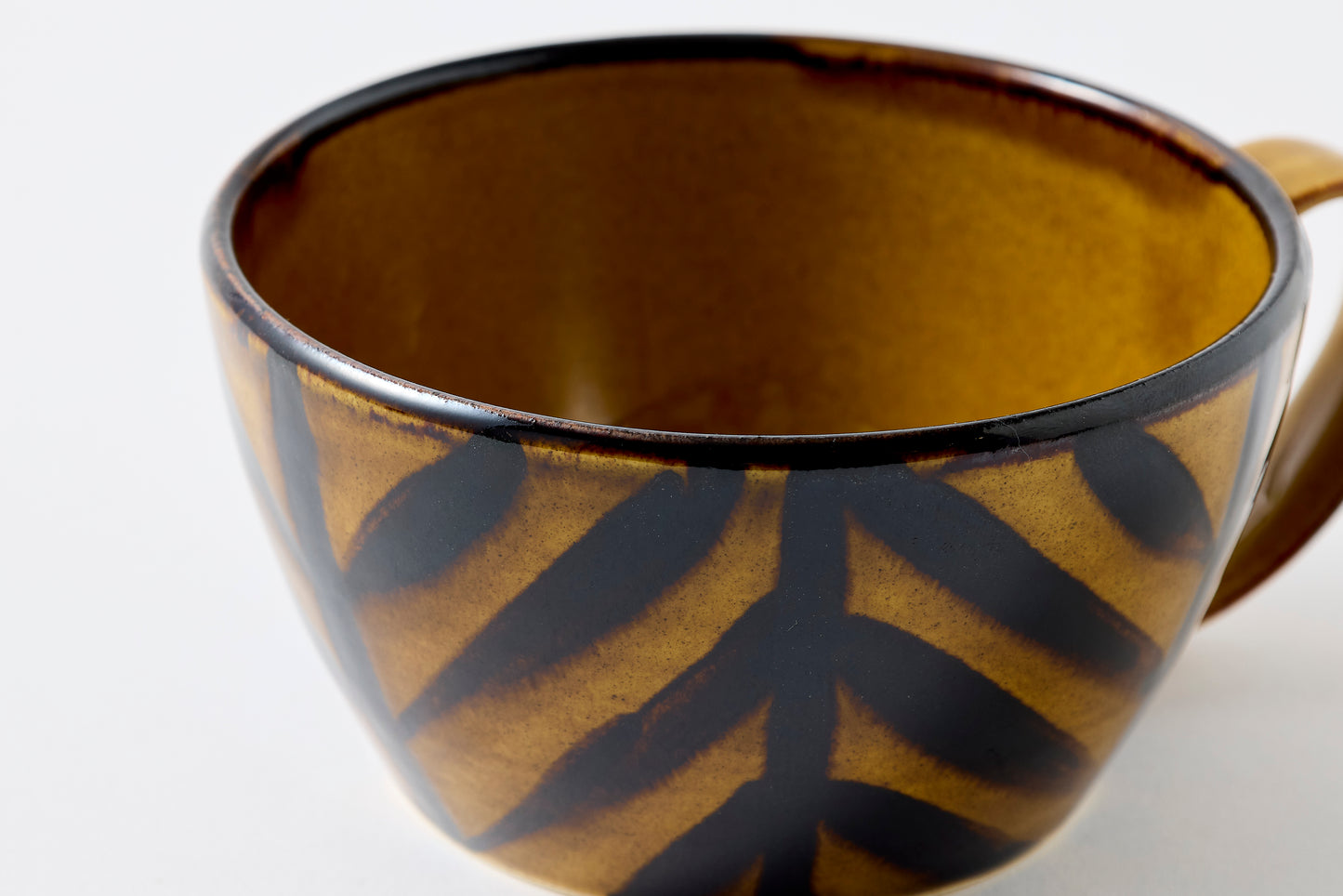 FD Arrow Feather Motif Amber Glaze Soup Mug Hasami Porcelain