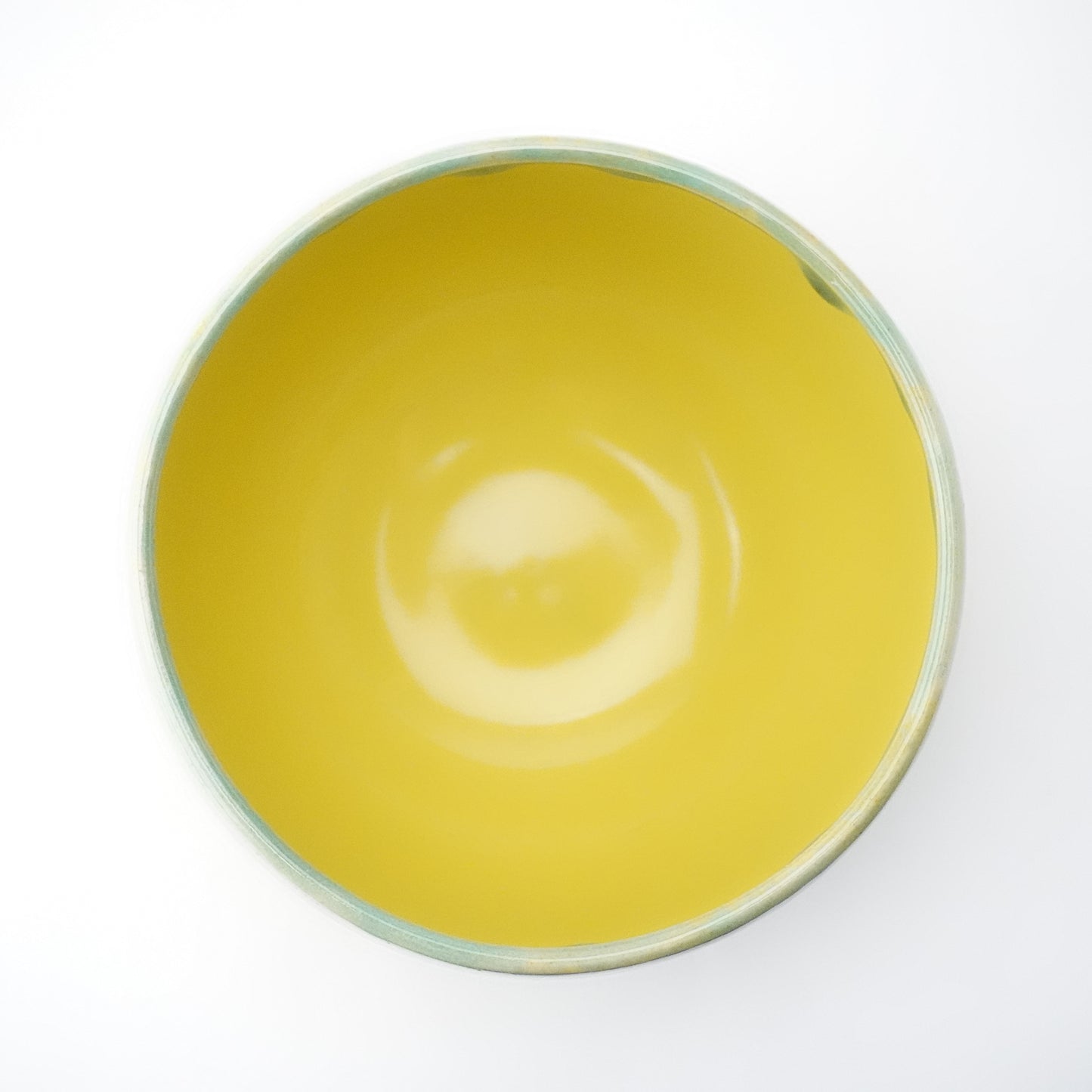 Green Rim Drip on Yellow Round Bowl Matcha Bowl Hasami Porcelain