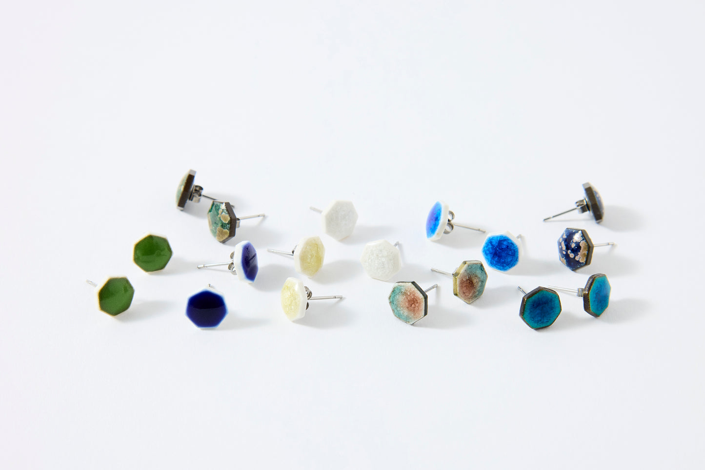 Ice-Colored Heptagonal Earrings