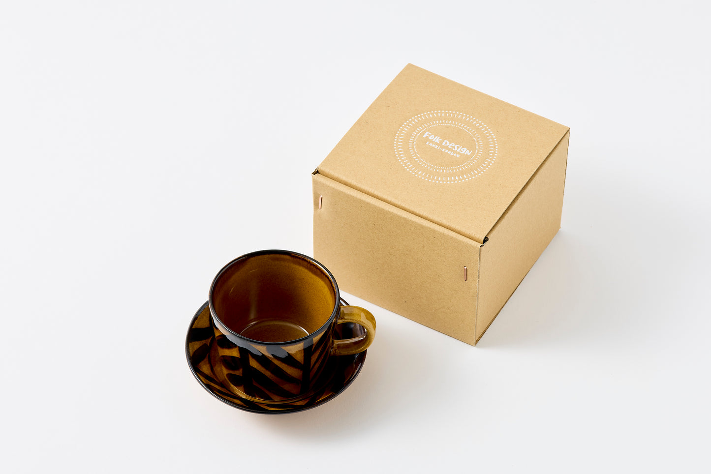 Arrow Feather Motif Amber Glaze Cup & Saucer Hasami Porcelain