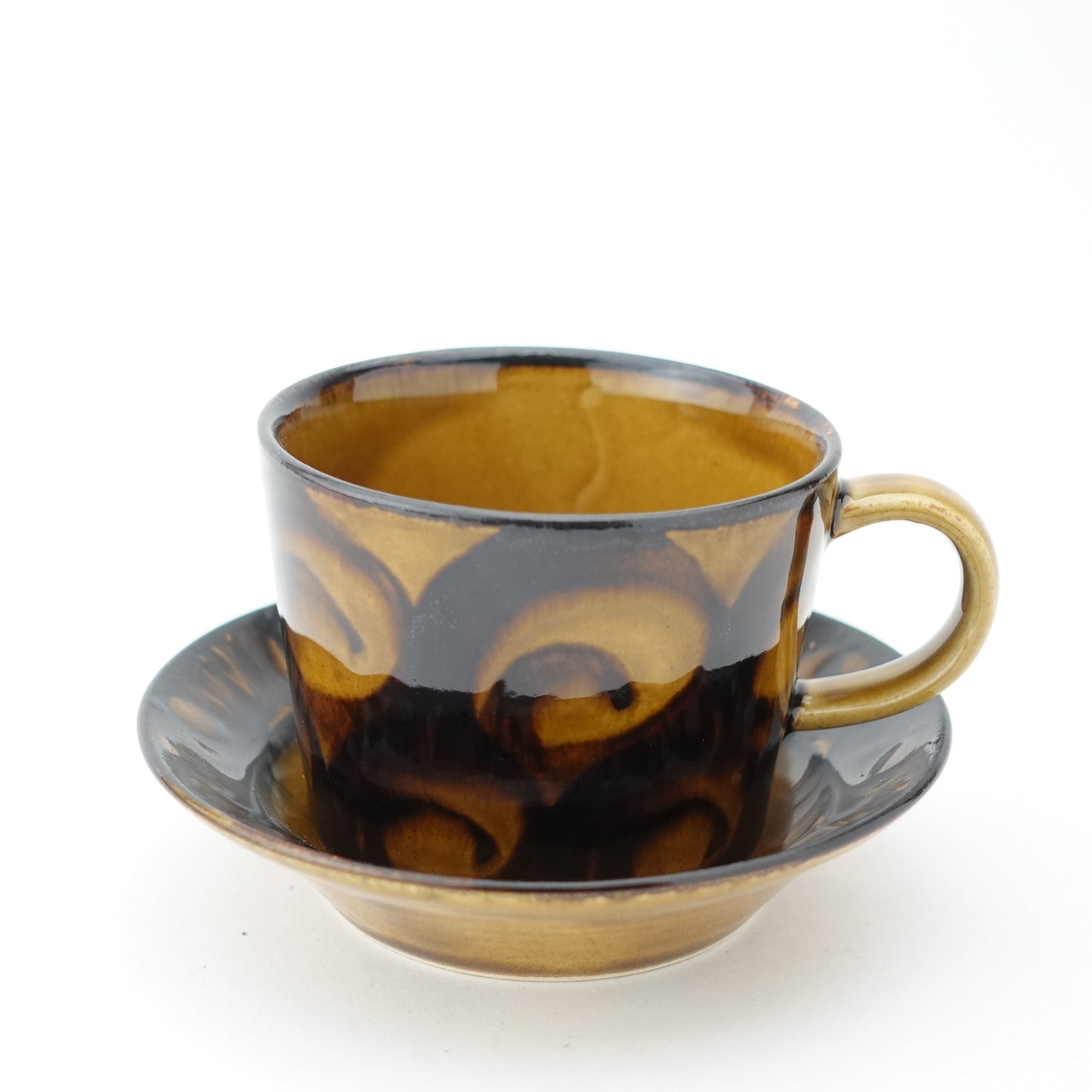 Circular Motif Amber Glaze Cup & Saucer Hasami Porcelain
