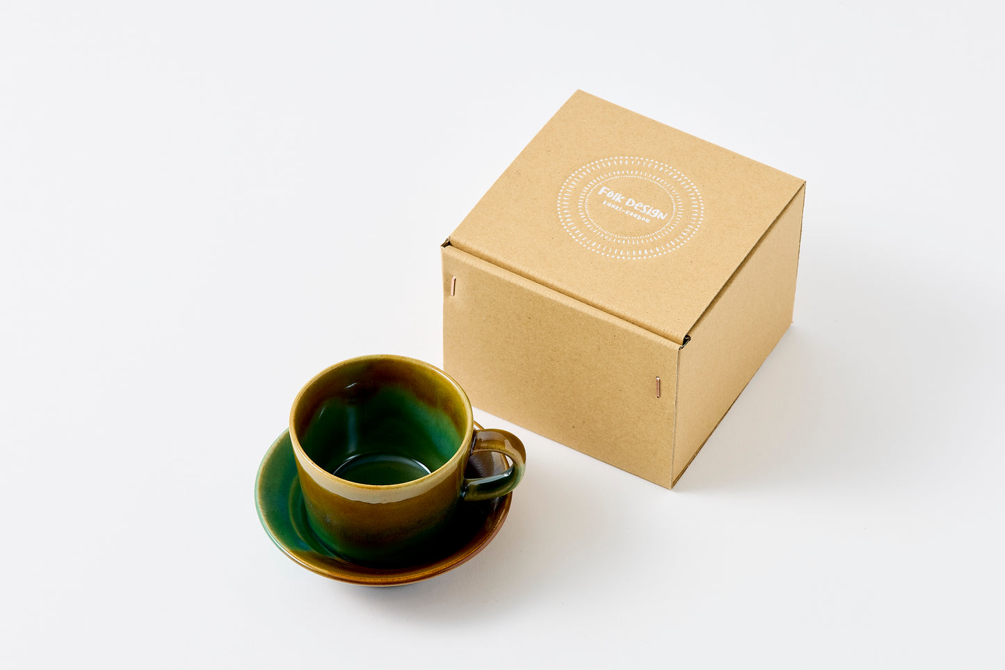 Oribe and Amber Split Glaze Cup & Saucer Hasami Porcelain