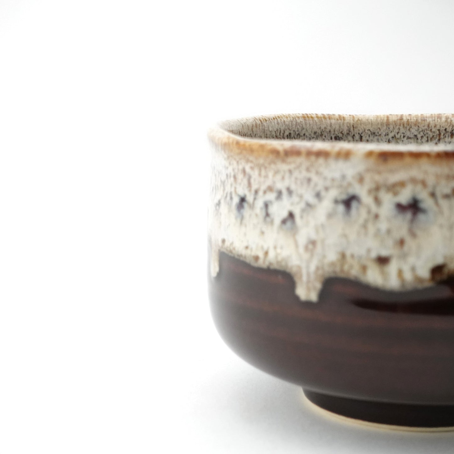 FD Amber Brown & White Karatsu Drip Nodate Matcha Bowl Hasami Porcelain