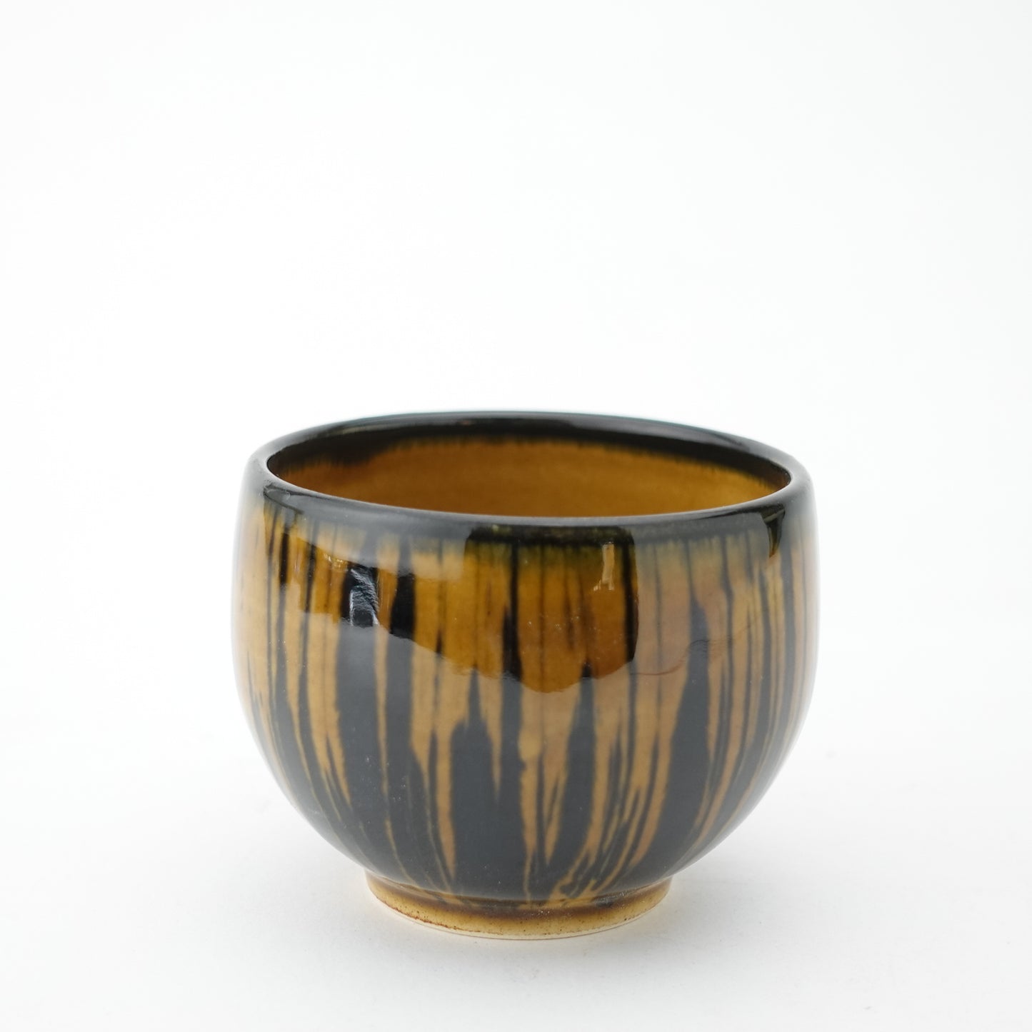 FD Striped Amber Glaze Sencha Teacup & Saucer Hasami Porcelain