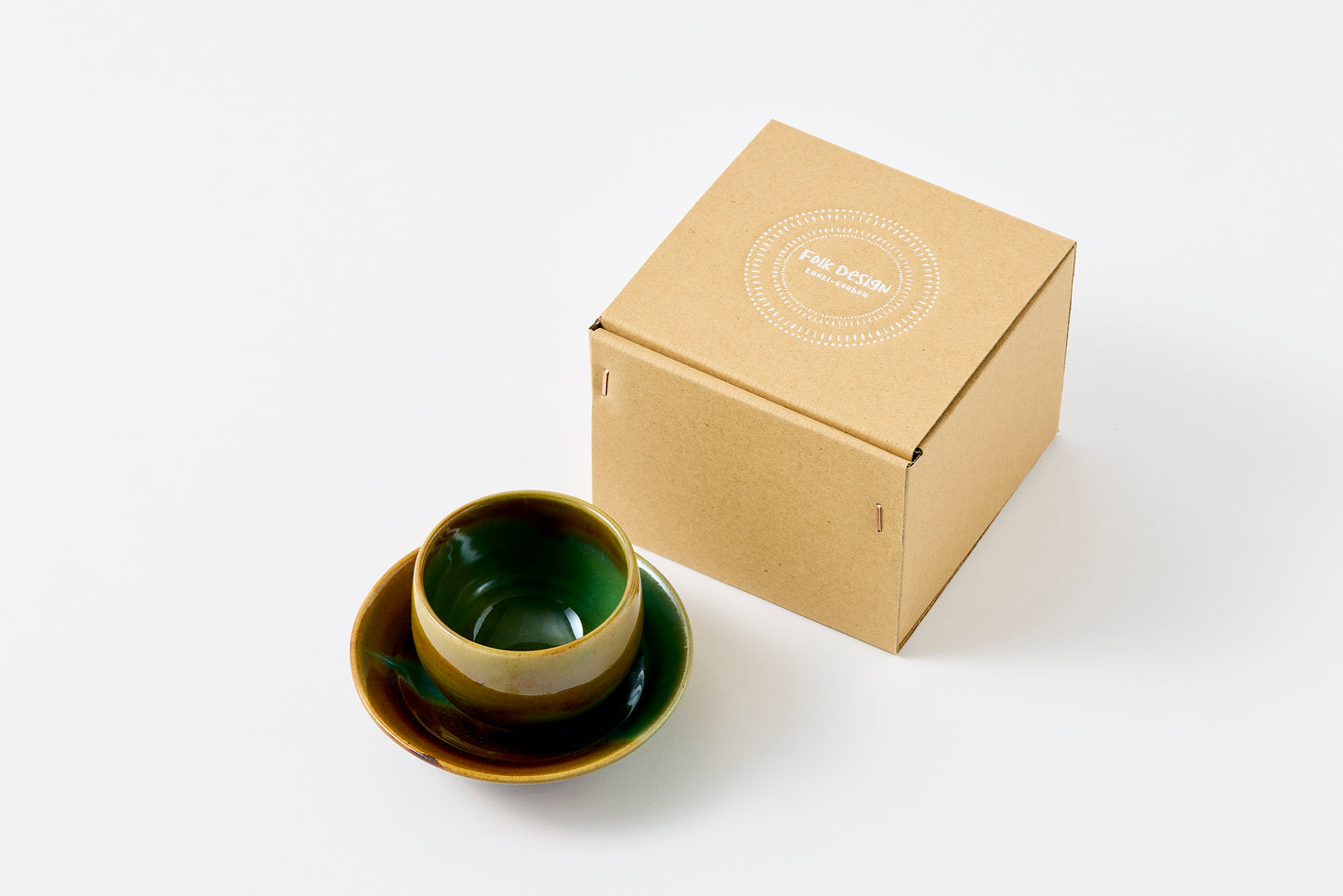 FD Amber Oribe Split Glaze Sencha Teacup & Saucer Hasami Porcelain