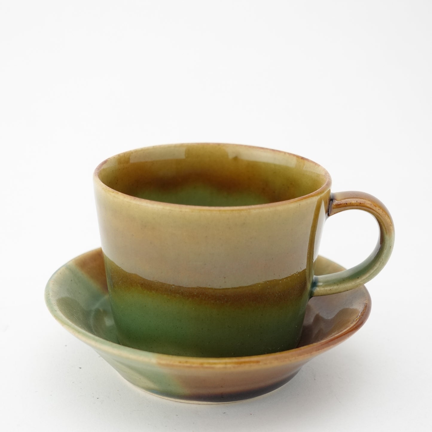 Oribe and Amber Split Glaze Cup & Saucer Hasami Porcelain