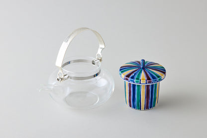 Kutani Glass Teapot - Iroe Tokusa Motif Blue