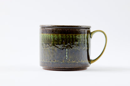 FD Green Glaze Bold Double Brush Stroke Lidded Mug Hasami Porcelain