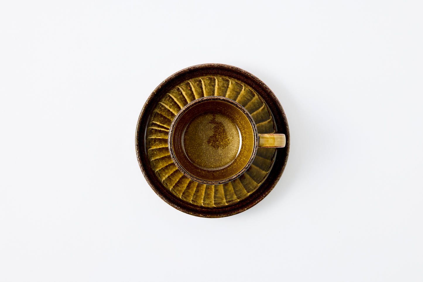 FD Amber Glaze Brush Stroke Coffee Cup & Saucer Hasami Porcelain