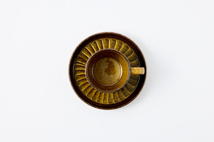 FD Amber Glaze Brush Stroke Coffee Cup & Saucer Hasami Porcelain
