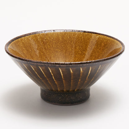 FD Amber Glaze Brush Stroke Rice Bowl Hasami Porcelain