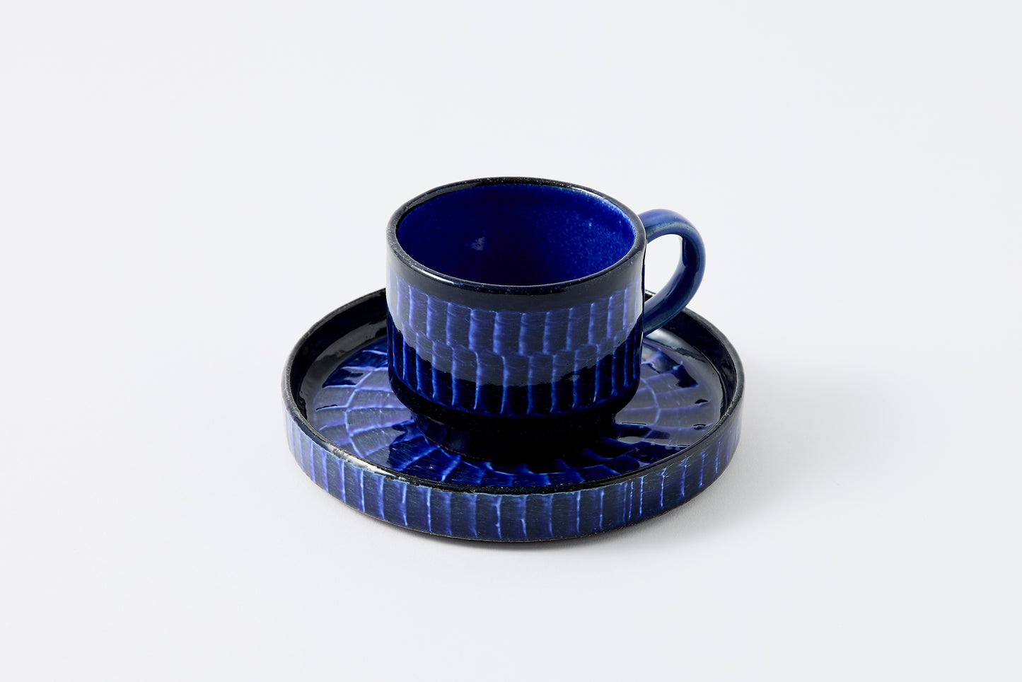 FD Blue Glaze Brush Stroke Coffee Cup & Saucer Hasami Porcelain