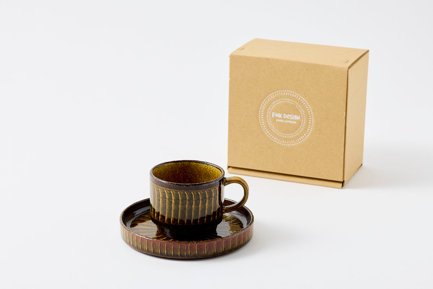 FD Amber Glaze Brush Stroke Coffee Cup & Saucer Hasami Porcelain