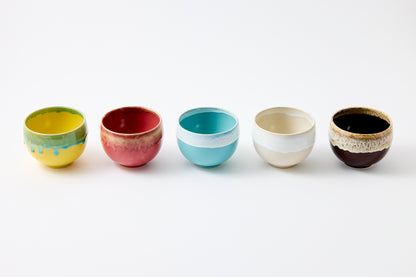 Green Rim Drip on Yellow Round Bowl Matcha Bowl Hasami Porcelain