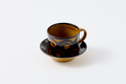 Circular Motif Amber Glaze Cup & Saucer Hasami Porcelain