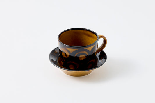 Circular Motif Amber Glaze Cup & Saucer Hasami Porcelain