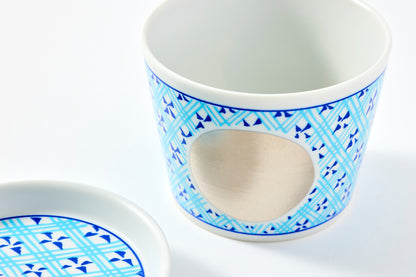 Soba Cup & Condiment Plate Set - Grid Circle Pattern