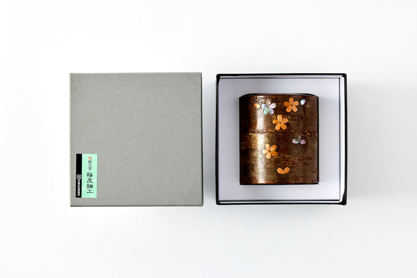 Tea Canister Full Cherry Bark Frosted (Flat) – Shell-Inlaid Scattered Petals