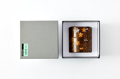 Tea Canister Full Cherry Bark Frosted (Flat) – Shell-Inlaid Scattered Petals