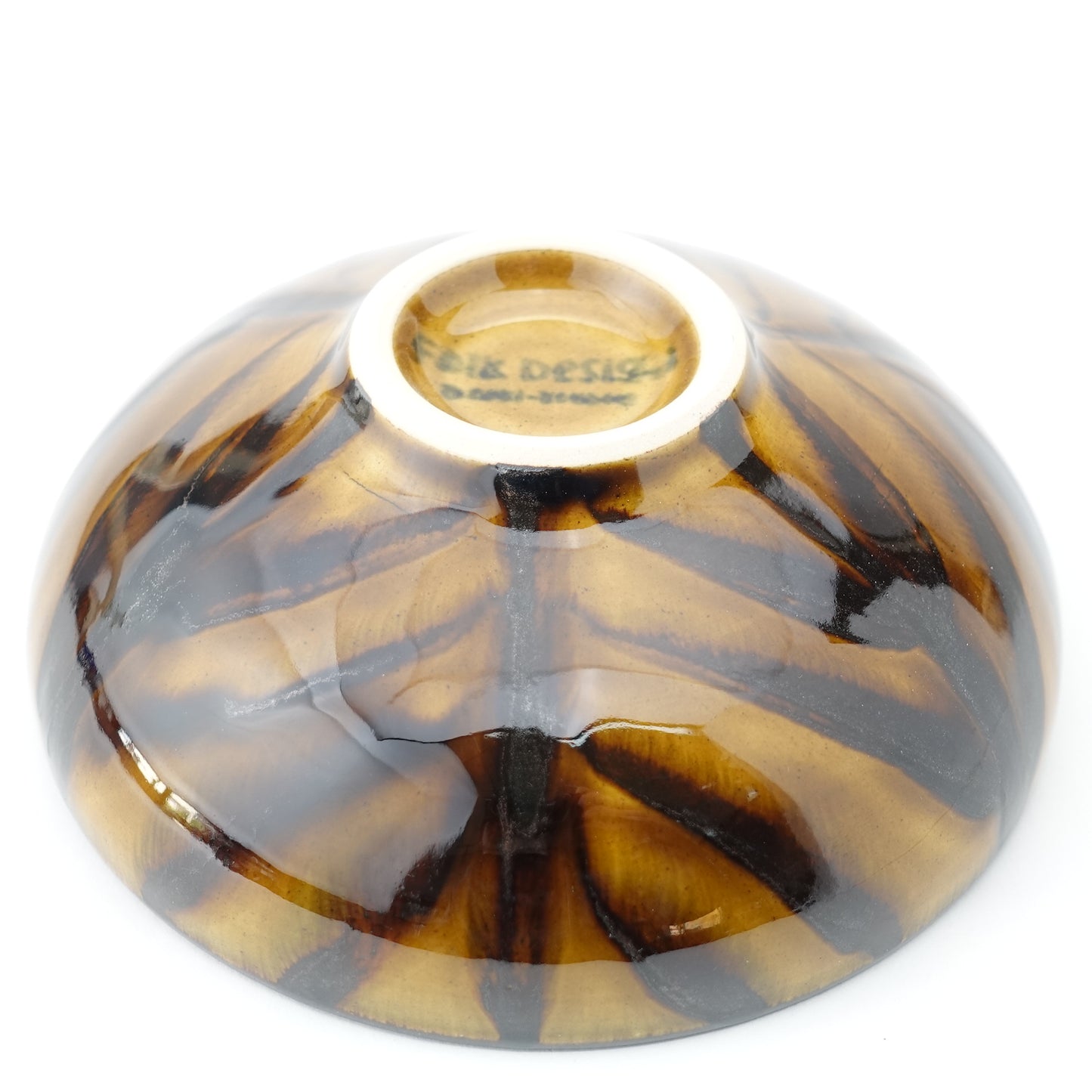 FD Arrow Feather Motif Amber Glaze Round Flat Bowl Hasami Porcelain