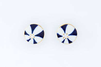 Hand-Painted Round Tile Night Cherry Blossom Earrings
