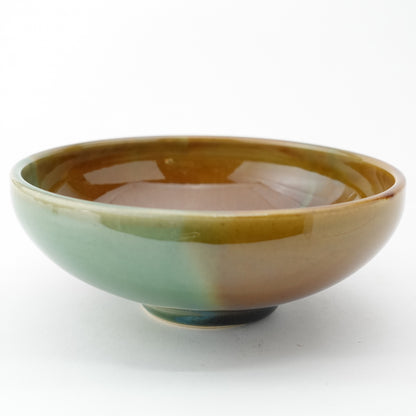 FD Amber Oribe Split Glaze Round Flat Bowl Hasami Porcelain