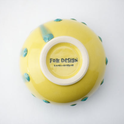 Green Rim Drip on Yellow Round Bowl Matcha Bowl Hasami Porcelain