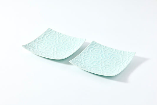 Set of 2 Ruiyun Square Plates (S) - Blue White Porcelain