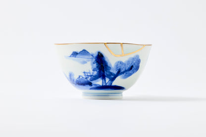 Gold Line Kosome Landscape Rice Bowl Imari Porcelain
