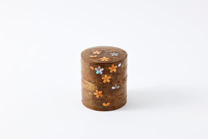Tea Canister Full Cherry Bark Frosted (Flat) – Shell-Inlaid Scattered Petals