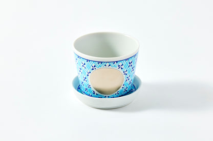 Soba Cup & Condiment Plate Set - Grid Circle Pattern