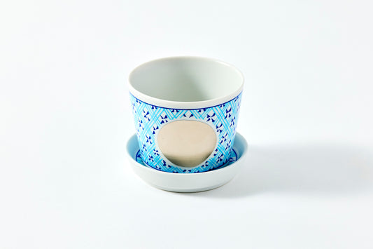 Soba Cup & Condiment Plate Set - Grid Circle Pattern