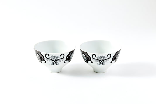 Set of 2 Stepped Rice Bowls - JS Koimari Floral Pattern