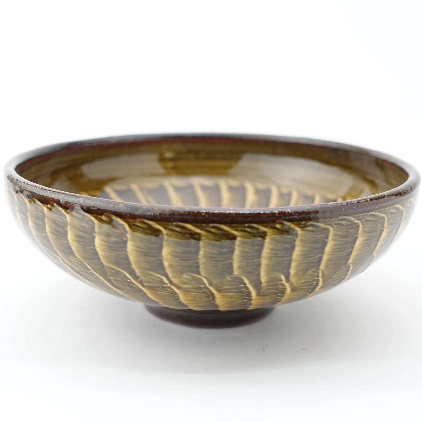 FD Amber Glaze Brush Stroke Round Flat Bowl Hasami Porcelain