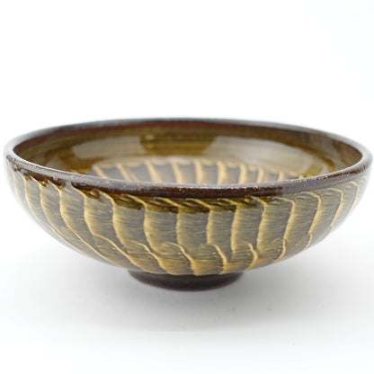 FD Amber Glaze Brush Stroke Round Flat Bowl Hasami Porcelain