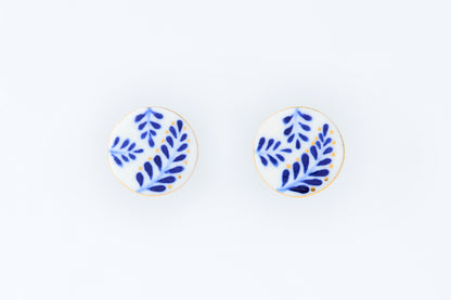 Hand-Painted Round Tile Fern Earrings