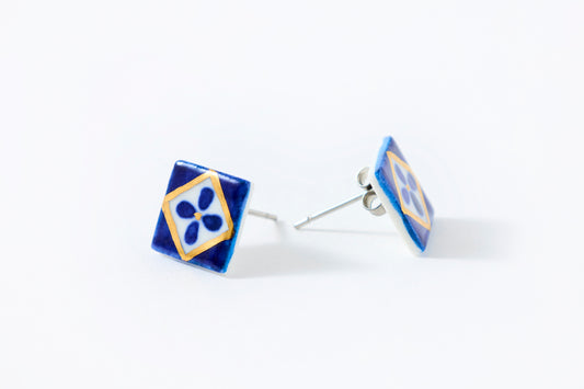 Hand-Painted Mini Tile Grass Flower Pattern Earrings
