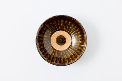 FD Amber Glaze Brush Stroke Mehagi 5.5-inch Flat Bowl Hasami Porcelain